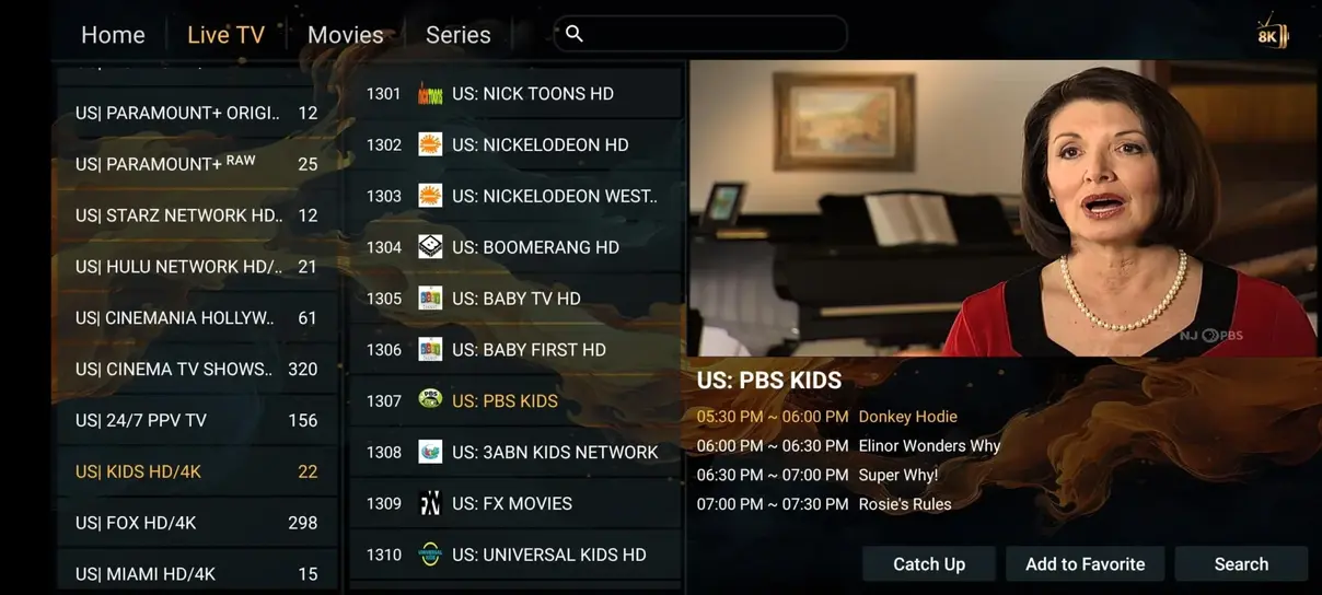 Ayoumas IPTV Dashboard und Senderübersicht